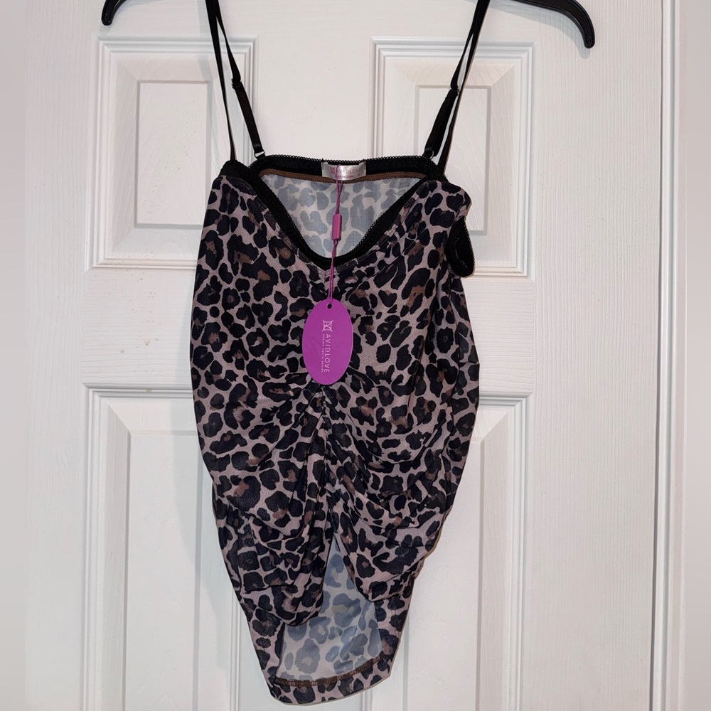 NWT Avidlove Leopard Print Lingerie Teddy Bodysuit Ruched Mesh Size M